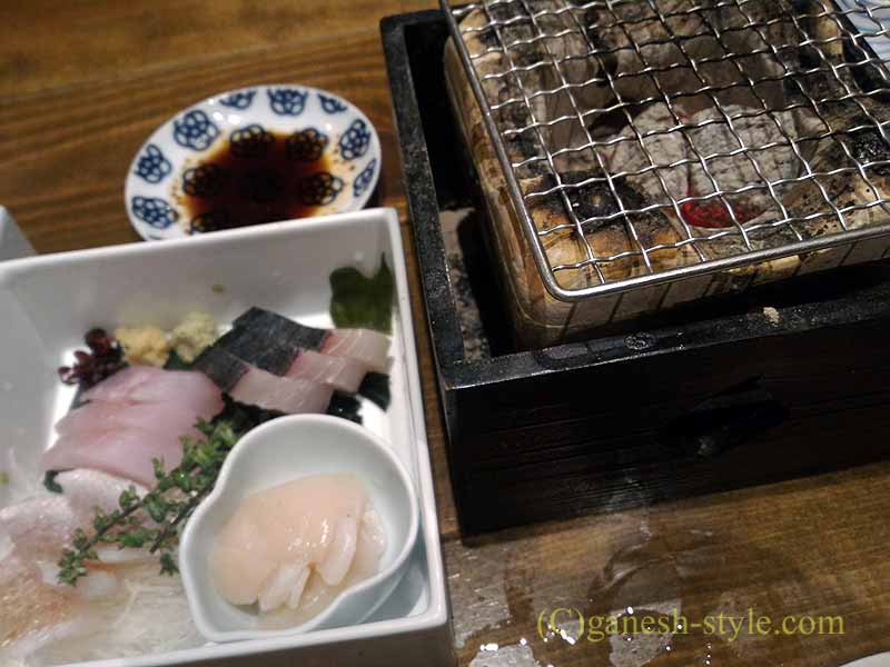 東京神楽坂の漁師直送海鮮の居酒屋なきざかなの炭火焼き